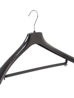 Mantelhanger - Kostuumhanger - Jassenhanger - Volwassenen - HZ50 - 10 Stuks - Kunststof - Zwart - Gebogen Model - Schouderverbreding 4,8 cm - Broeklat - 50 cm - Kledinghanger - Kleerhanger - HZ-Serie