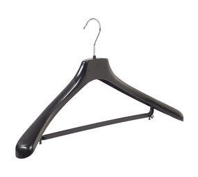 Mantelhanger - Kostuumhanger - Jassenhanger - Volwassenen - HZ50 - 10 Stuks - Kunststof - Zwart - Gebogen Model - Schouderverbreding 4,8 cm - Broeklat - 50 cm - Kledinghanger - Kleerhanger - HZ-Serie