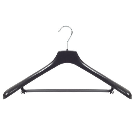 Mantelhanger - Kostuumhanger - Jassenhanger - Volwassenen - HZ50 - 10 Stuks - Kunststof - Zwart - Gebogen Model - Schouderverbreding 4,8 cm - Broeklat - 50 cm - Kledinghanger - Kleerhanger - HZ-Serie