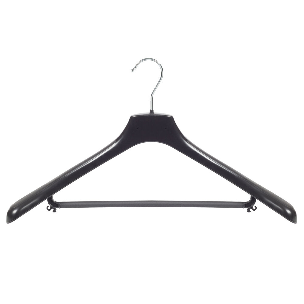 Mantelhanger - Kostuumhanger - Jassenhanger - Volwassenen - HZ50 - 20 Stuks - Kunststof - Zwart - Gebogen Model - Schouderverbreding 4,8 cm - Broeklat - 50 cm - Kledinghanger - Kleerhanger - HZ-Serie