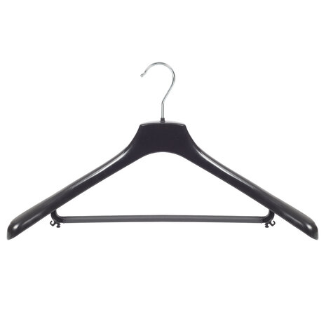Mantelhanger - Kostuumhanger - Jassenhanger - Volwassenen - HZ50 - 20 Stuks - Kunststof - Zwart - Gebogen Model - Schouderverbreding 4,8 cm - Broeklat - 50 cm - Kledinghanger - Kleerhanger - HZ-Serie