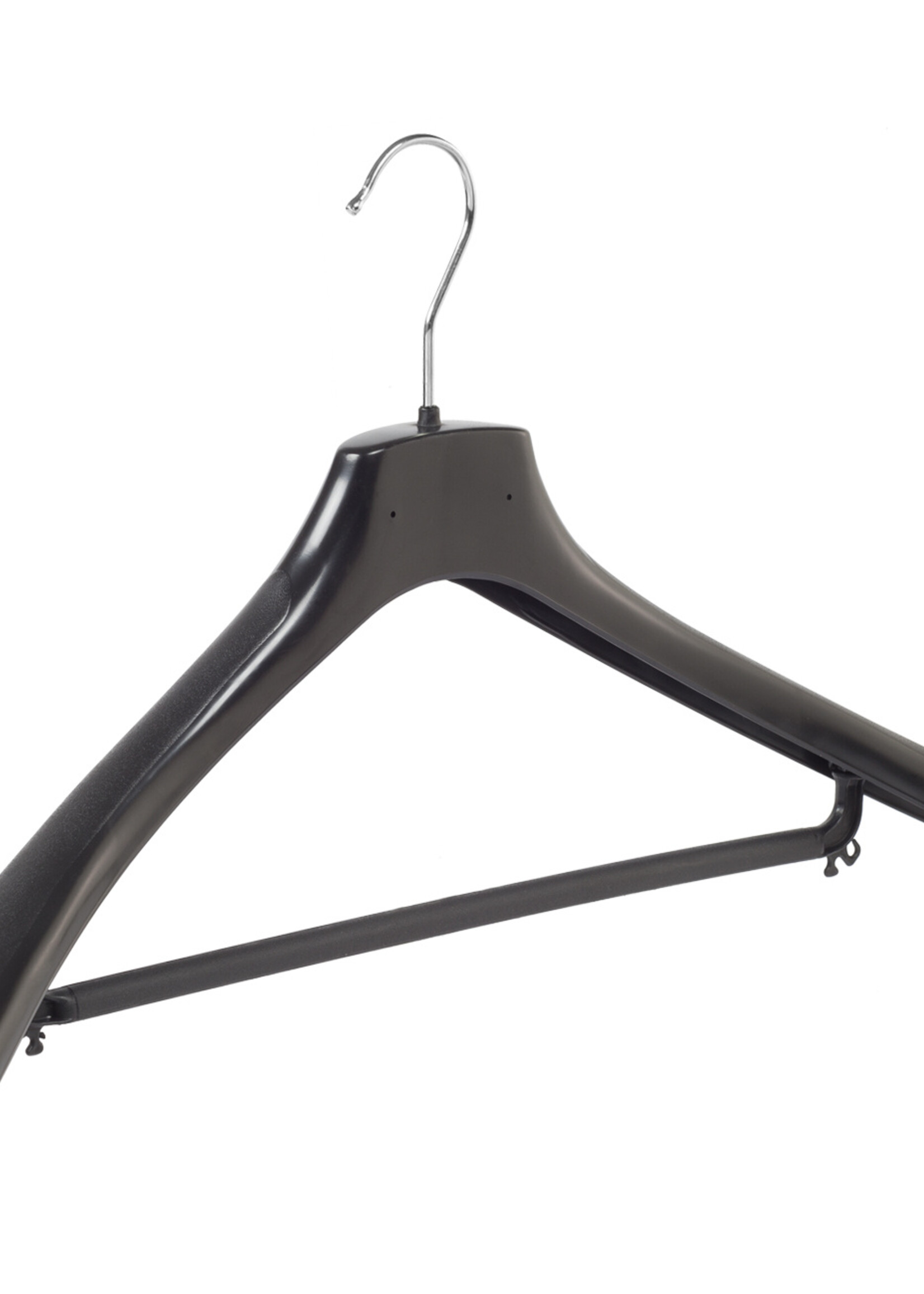 Mantelhanger - Kostuumhanger - Jassenhanger - Volwassenen - HZ50 - 30 Stuks - Kunststof - Zwart - Gebogen Model - Schouderverbreding 4,8 cm - Broeklat - 50 cm - Kledinghanger - Kleerhanger - HZ-Serie
