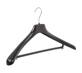 Mantelhanger - Kostuumhanger - Jassenhanger - Volwassenen - HZ50 - 30 Stuks - Kunststof - Zwart - Gebogen Model - Schouderverbreding 4,8 cm - Broeklat - 50 cm - Kledinghanger - Kleerhanger - HZ-Serie