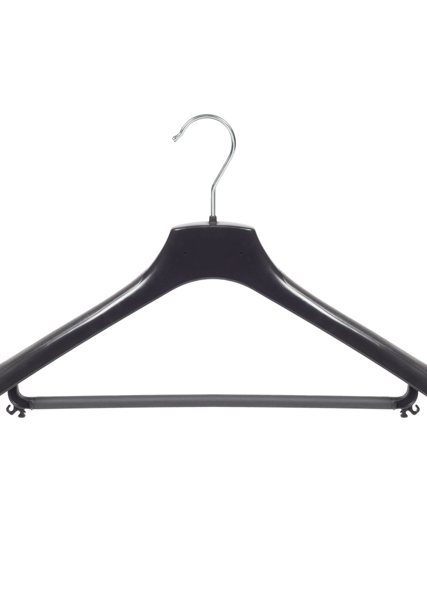 Mantelhanger - Kostuumhanger - Jassenhanger - Volwassenen - HZ50 - 30 Stuks - Kunststof - Zwart - Gebogen Model - Schouderverbreding 4,8 cm - Broeklat - 50 cm - Kledinghanger - Kleerhanger - HZ-Serie