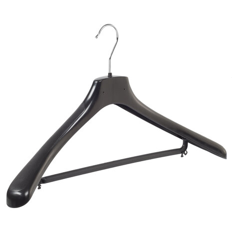 Mantelhanger - Kostuumhanger - Jassenhanger - Volwassenen - HZ50 - 50 Stuks - Kunststof - Zwart - Gebogen Model - Schouderverbreding 4,8 cm - Broeklat - 50 cm - Kledinghanger - Kleerhanger - HZ-Serie