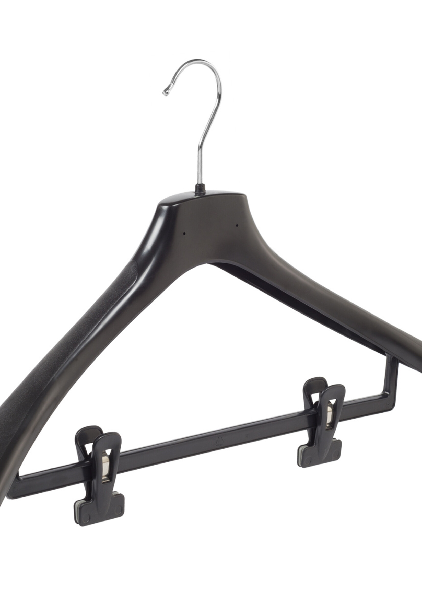 Mantelhanger - Kostuumhanger - Jassenhanger - Volwassenen - HZ50 - 20 Stuks - Kunststof - Zwart - Gebogen Model - Schouderverbreding 4,8 cm - Anti-slip Knijpers - 50 cm - Kledinghanger - Kleerhanger - HZ-Serie