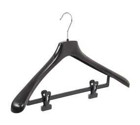 Mantelhanger - Kostuumhanger - Jassenhanger - Volwassenen - HZ50 - 20 Stuks - Kunststof - Zwart - Gebogen Model - Schouderverbreding 4,8 cm - Anti-slip Knijpers - 50 cm - Kledinghanger - Kleerhanger - HZ-Serie
