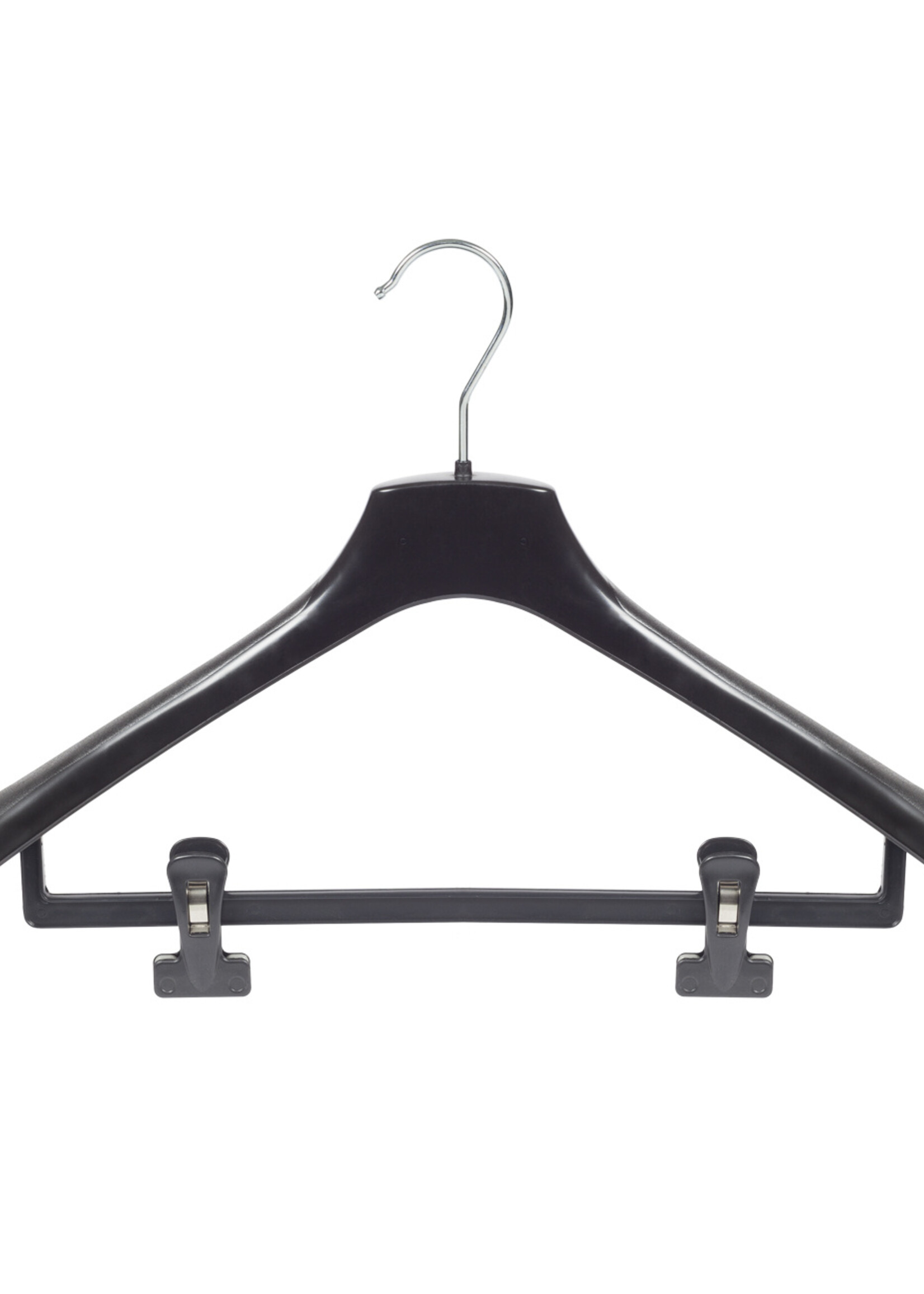 Mantelhanger - Kostuumhanger - Jassenhanger - Volwassenen - HZ50 - 20 Stuks - Kunststof - Zwart - Gebogen Model - Schouderverbreding 4,8 cm - Anti-slip Knijpers - 50 cm - Kledinghanger - Kleerhanger - HZ-Serie