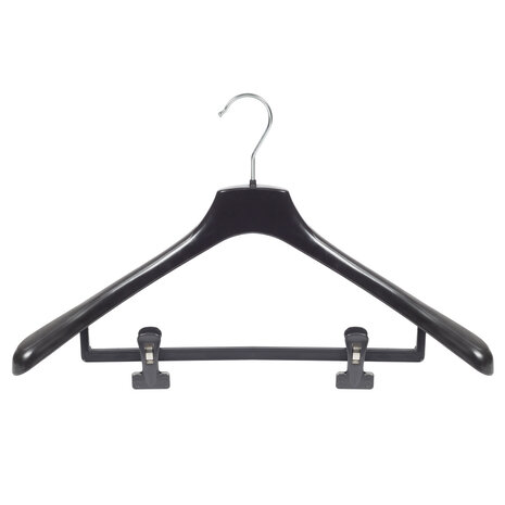 Mantelhanger - Kostuumhanger - Jassenhanger - Volwassenen - HZ50 - 20 Stuks - Kunststof - Zwart - Gebogen Model - Schouderverbreding 4,8 cm - Anti-slip Knijpers - 50 cm - Kledinghanger - Kleerhanger - HZ-Serie