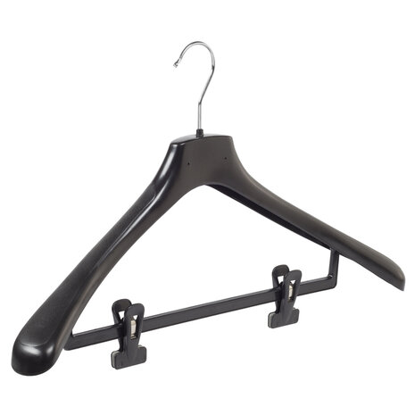 Mantelhanger - Kostuumhanger - Jassenhanger - Volwassenen - HZ50 - 30 Stuks - Kunststof - Zwart - Gebogen Model - Schouderverbreding 4,8 cm - Anti-slip Knijpers - 50 cm - Kledinghanger - Kleerhanger - HZ-Serie