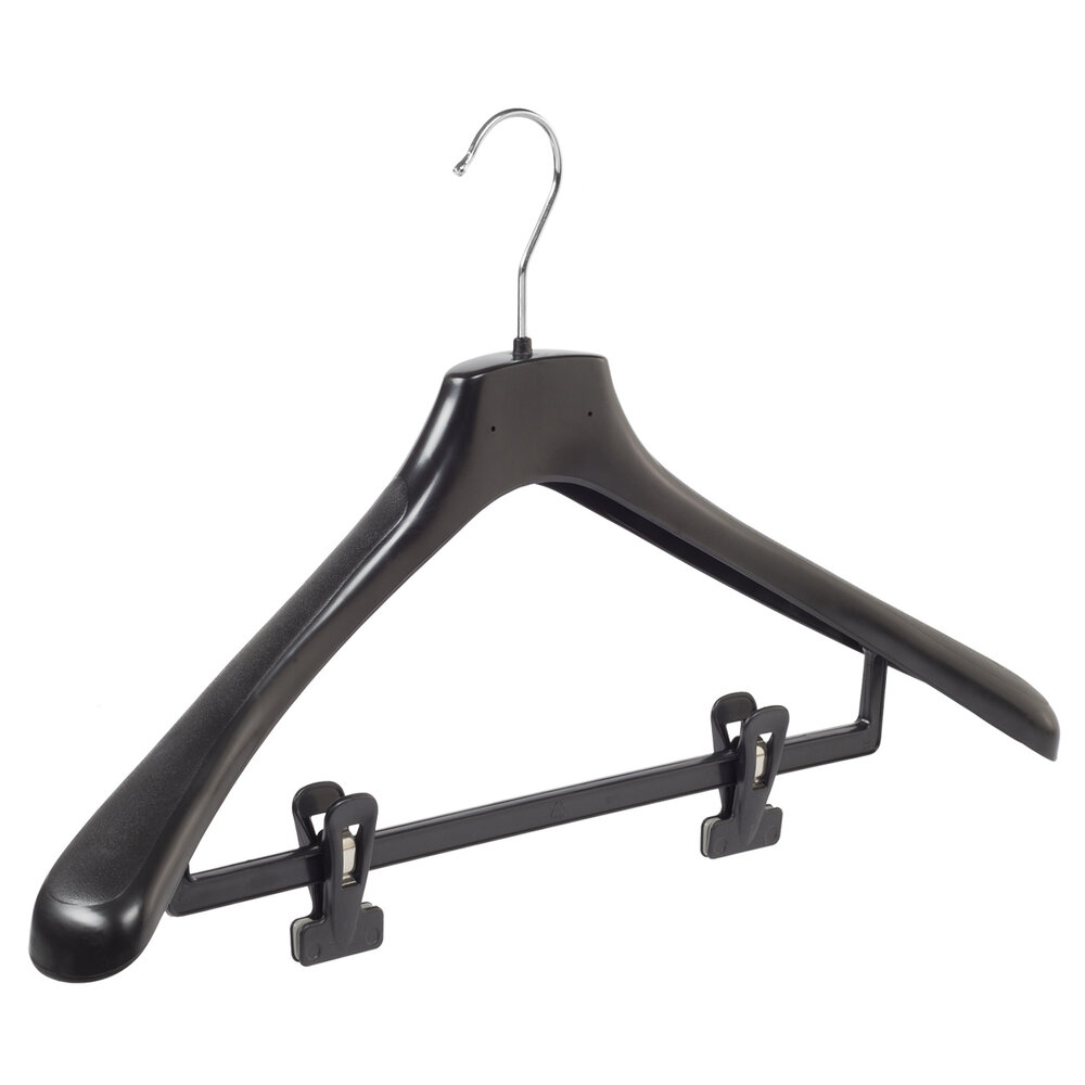 Mantelhanger - Kostuumhanger - Jassenhanger - Volwassenen - HZ50 - 40 Stuks - Kunststof - Zwart - Gebogen Model - Schouderverbreding 4,8 cm - Anti-slip Knijpers - 50 cm - Kledinghanger - Kleerhanger - HZ-Serie