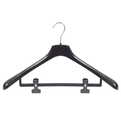 Mantelhanger - Kostuumhanger - Jassenhanger - Volwassenen - HZ50 - 40 Stuks - Kunststof - Zwart - Gebogen Model - Schouderverbreding 4,8 cm - Anti-slip Knijpers - 50 cm - Kledinghanger - Kleerhanger - HZ-Serie