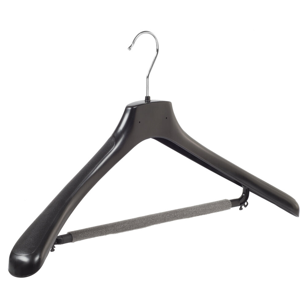 Mantelhanger - Kostuumhanger - Jassenhanger - Volwassenen - HZ50 - 10 Stuks - Kunststof - Zwart - Gebogen Model - Schouderverbreding 4,8 cm - Broeklat met Schuim - 50 cm - Kledinghanger - Kleerhanger - HZ-Serie
