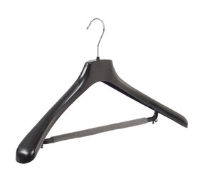 Mantelhanger - Kostuumhanger - Jassenhanger - Volwassenen - HZ50 - 10 Stuks - Kunststof - Zwart - Gebogen Model - Schouderverbreding 4,8 cm - Broeklat met Schuim - 50 cm - Kledinghanger - Kleerhanger - HZ-Serie