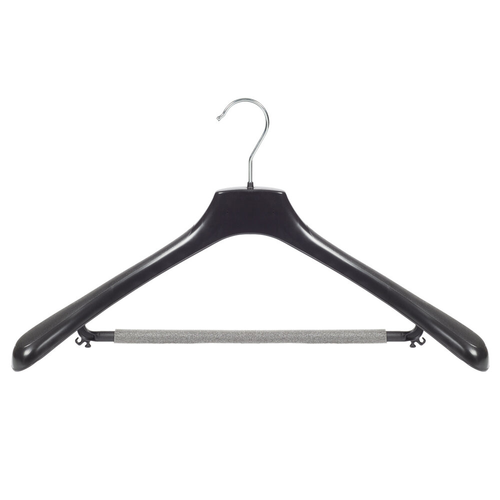 Mantelhanger - Kostuumhanger - Jassenhanger - Volwassenen - HZ50 - 10 Stuks - Kunststof - Zwart - Gebogen Model - Schouderverbreding 4,8 cm - Broeklat met Schuim - 50 cm - Kledinghanger - Kleerhanger - HZ-Serie
