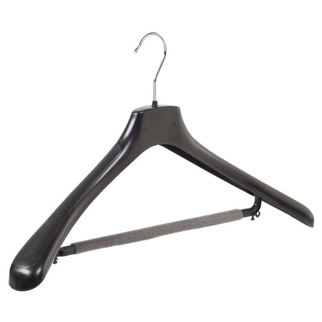 Mantelhanger - Kostuumhanger - Jassenhanger - Volwassenen - HZ50 - 20 Stuks - Kunststof - Zwart - Gebogen Model - Schouderverbreding 4,8 cm - Broeklat met Schuim - 50 cm - Kledinghanger - Kleerhanger - HZ-Serie