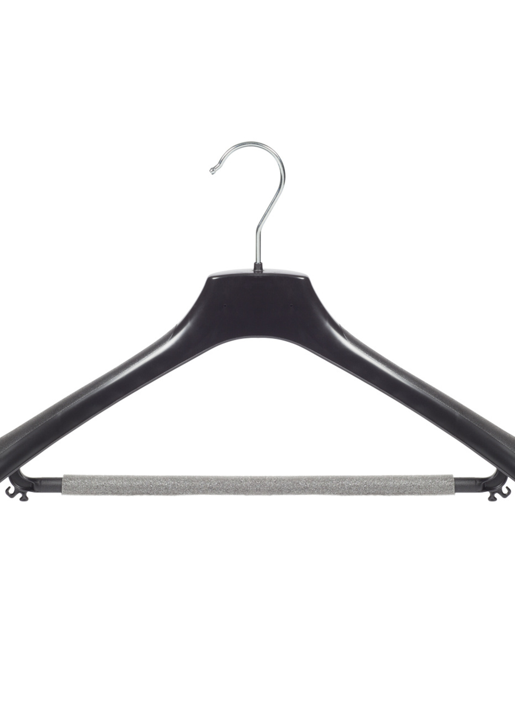 Mantelhanger - Kostuumhanger - Jassenhanger - Volwassenen - HZ50 - 30 Stuks - Kunststof - Zwart - Gebogen Model - Schouderverbreding 4,8 cm - Broeklat met Schuim - 50 cm - Kledinghanger - Kleerhanger - HZ-Serie