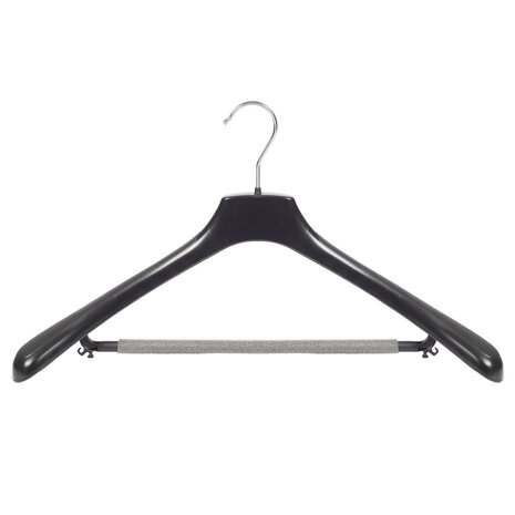 Mantelhanger - Kostuumhanger - Jassenhanger - Volwassenen - HZ50 - 30 Stuks - Kunststof - Zwart - Gebogen Model - Schouderverbreding 4,8 cm - Broeklat met Schuim - 50 cm - Kledinghanger - Kleerhanger - HZ-Serie