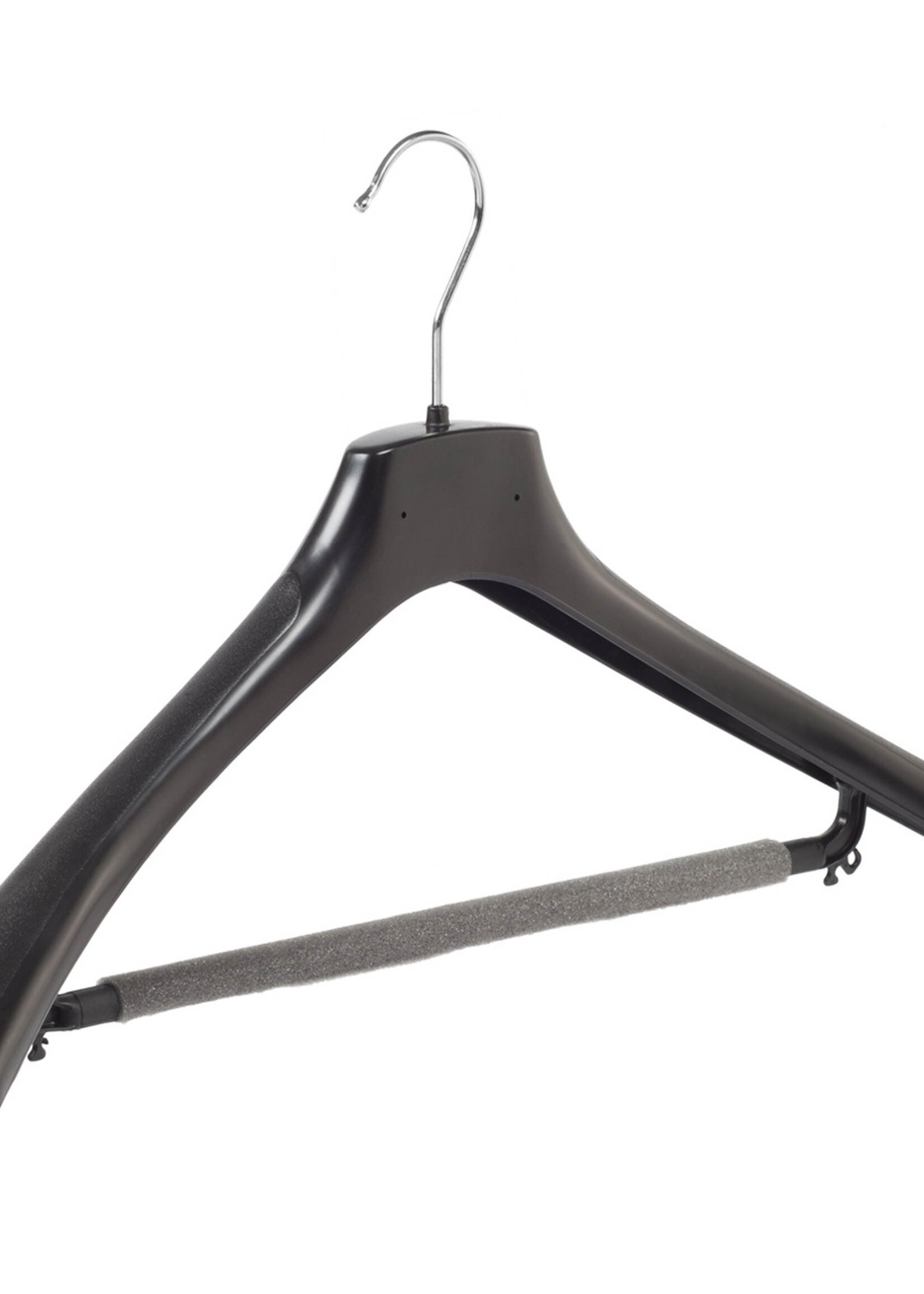 Mantelhanger - Kostuumhanger - Jassenhanger - Volwassenen - HZ50 - 40 Stuks - Kunststof - Zwart - Gebogen Model - Schouderverbreding 4,8 cm - Broeklat met Schuim - 50 cm - Kledinghanger - Kleerhanger - HZ-Serie