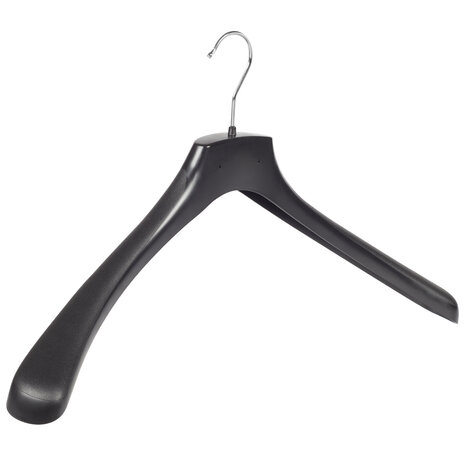 Mantelhanger - Kostuumhanger - Jassenhanger - Volwassenen - HZ50 - 10 Stuks - Kunststof - Zwart - Gebogen Model - Schouderverbreding 4,8 cm - 50 cm - Kledinghanger - Kleerhanger - HZ-Serie