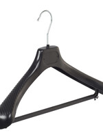 Mantelhanger - Kostuumhanger - Jassenhanger - Volwassenen - LS39 - 10 Stuks - Kunststof - Zwart - Gebogen Model - Schouderverbreding 5 cm - Broeklat - 39 cm - Kledinghanger - Kleerhanger - LS-Serie