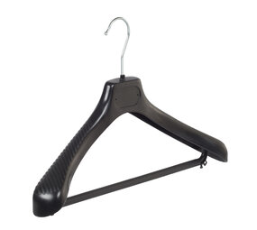 Mantelhanger - Kostuumhanger - Jassenhanger - Volwassenen - LS39 - 10 Stuks - Kunststof - Zwart - Gebogen Model - Schouderverbreding 5 cm - Broeklat - 39 cm - Kledinghanger - Kleerhanger - LS-Serie