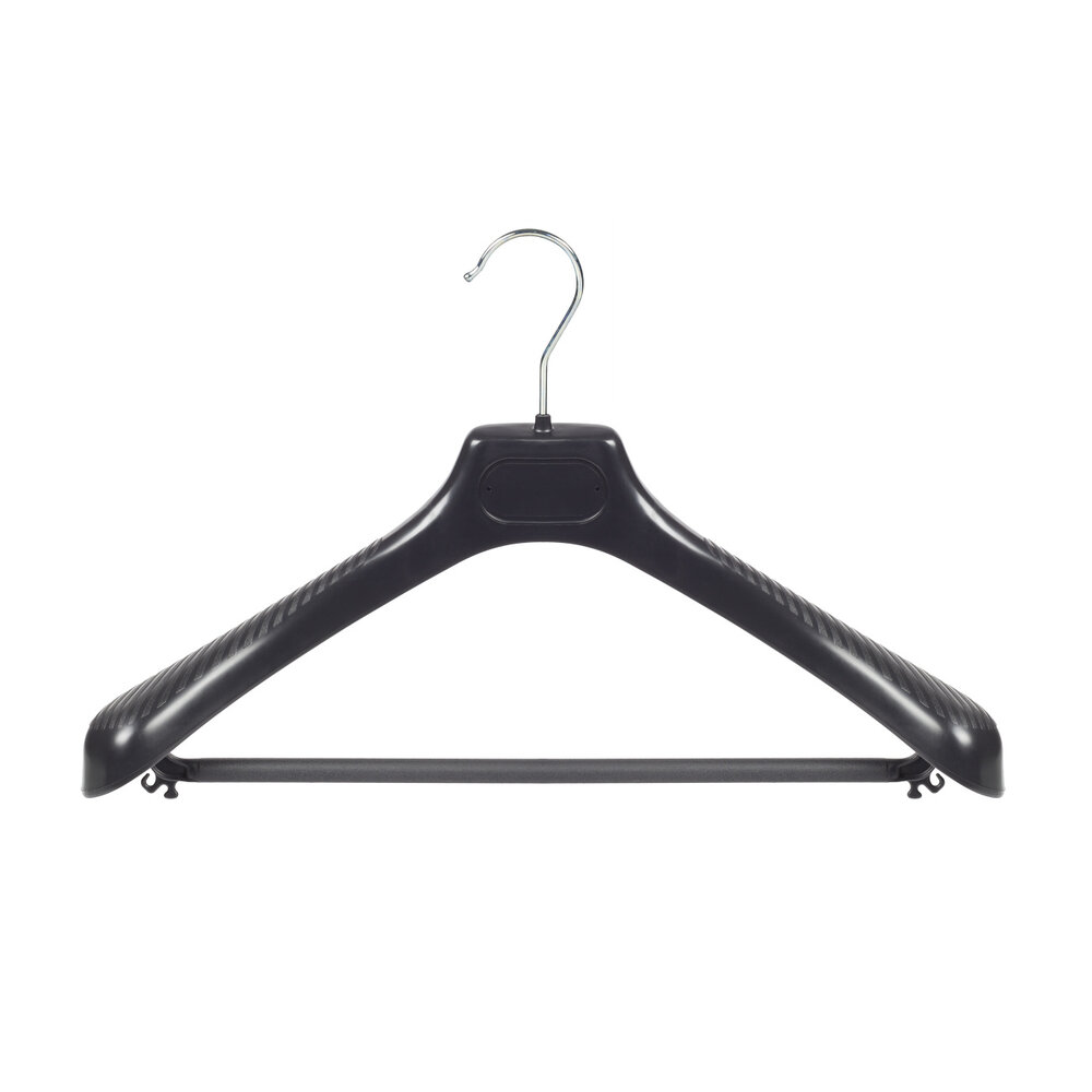 Mantelhanger - Kostuumhanger - Jassenhanger - Volwassenen - LS39 - 30 Stuks - Kunststof - Zwart - Gebogen Model - Schouderverbreding 5 cm - Broeklat - 39 cm - Kledinghanger - Kleerhanger - LS-Serie
