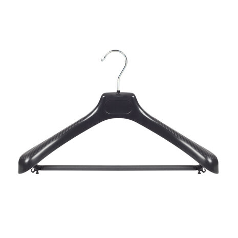 Mantelhanger - Kostuumhanger - Jassenhanger - Volwassenen - LS39 - 30 Stuks - Kunststof - Zwart - Gebogen Model - Schouderverbreding 5 cm - Broeklat - 39 cm - Kledinghanger - Kleerhanger - LS-Serie
