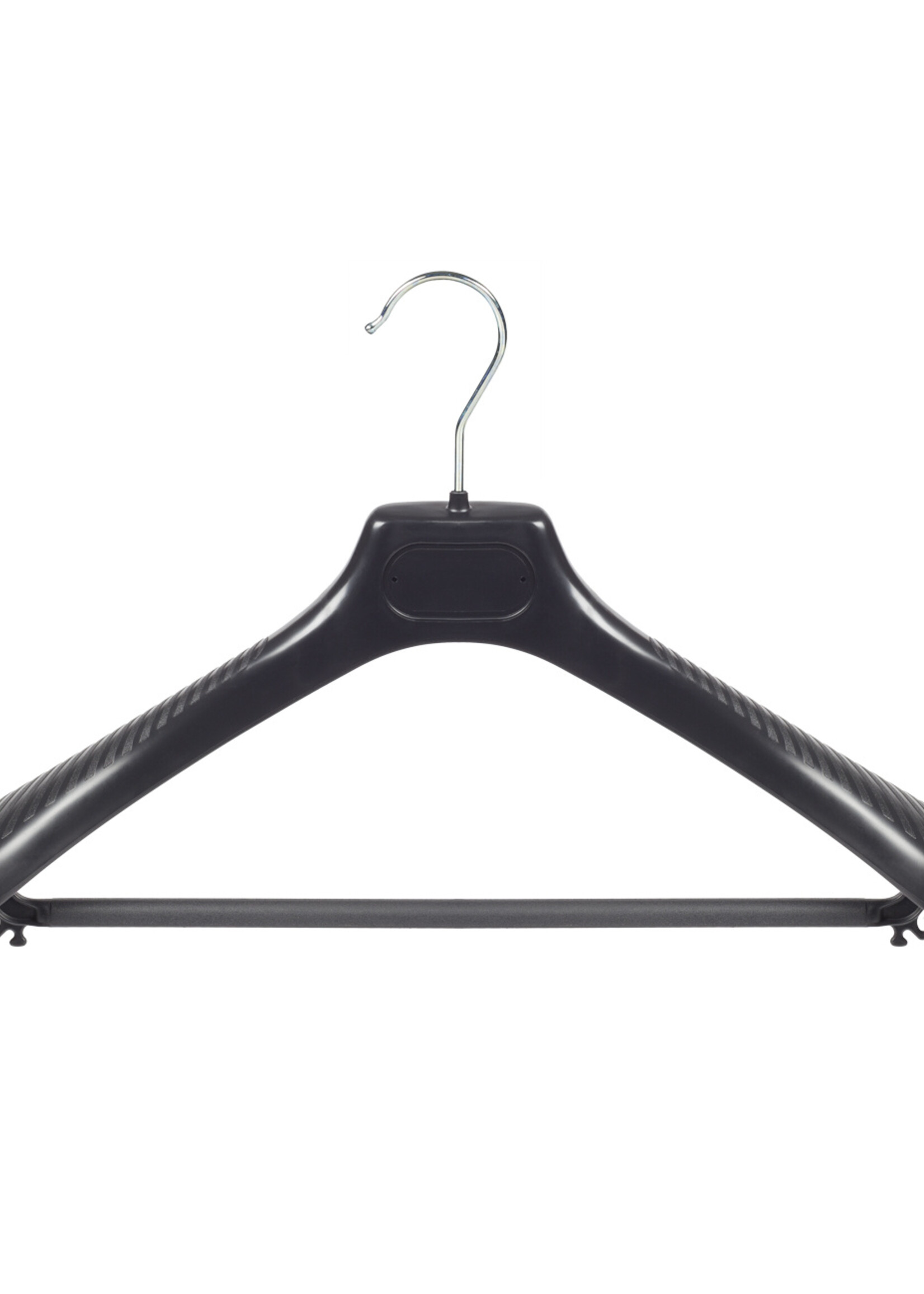 Mantelhanger - Kostuumhanger - Jassenhanger - Volwassenen - LS39 - 50 Stuks - Kunststof - Zwart - Gebogen Model - Schouderverbreding 5 cm - Broeklat - 39 cm - Kledinghanger - Kleerhanger - LS-Serie