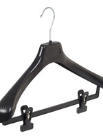 Mantelhanger - Kostuumhanger - Jassenhanger - Volwassenen - LS39 - 20 Stuks - Kunststof - Zwart - Gebogen Model - Schouderverbreding 5 cm - Anti-slip Knijpers - 39 cm - Kledinghanger - Kleerhanger - LS-Serie