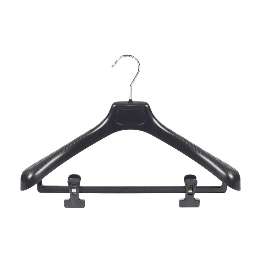 Mantelhanger - Kostuumhanger - Jassenhanger - Volwassenen - LS39 - 30 Stuks - Kunststof - Zwart - Gebogen Model - Schouderverbreding 5 cm - Anti-slip Knijpers - 39 cm - Kledinghanger - Kleerhanger - LS-Serie