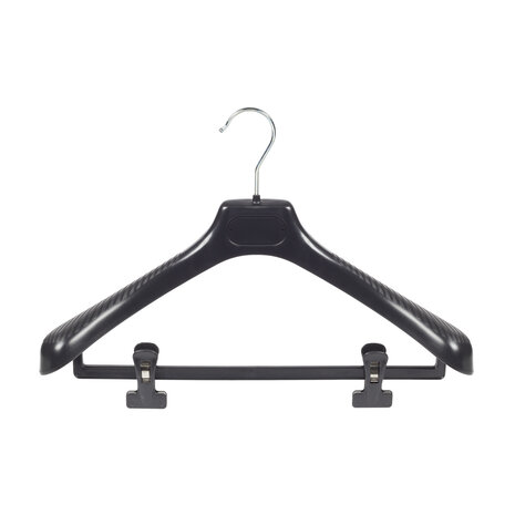 Mantelhanger - Kostuumhanger - Jassenhanger - Volwassenen - LS39 - 40 Stuks - Kunststof - Zwart - Gebogen Model - Schouderverbreding 5 cm - Anti-slip Knijpers - 39 cm - Kledinghanger - Kleerhanger - LS-Serie