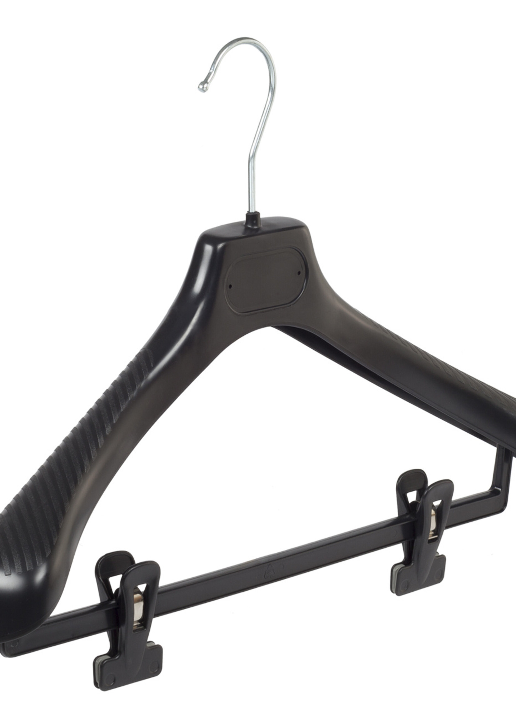 Mantelhanger - Kostuumhanger - Jassenhanger - Volwassenen - LS39 - 50 Stuks - Kunststof - Zwart - Gebogen Model - Schouderverbreding 5 cm - Anti-slip Knijpers - 39 cm - Kledinghanger - Kleerhanger - LS-Serie