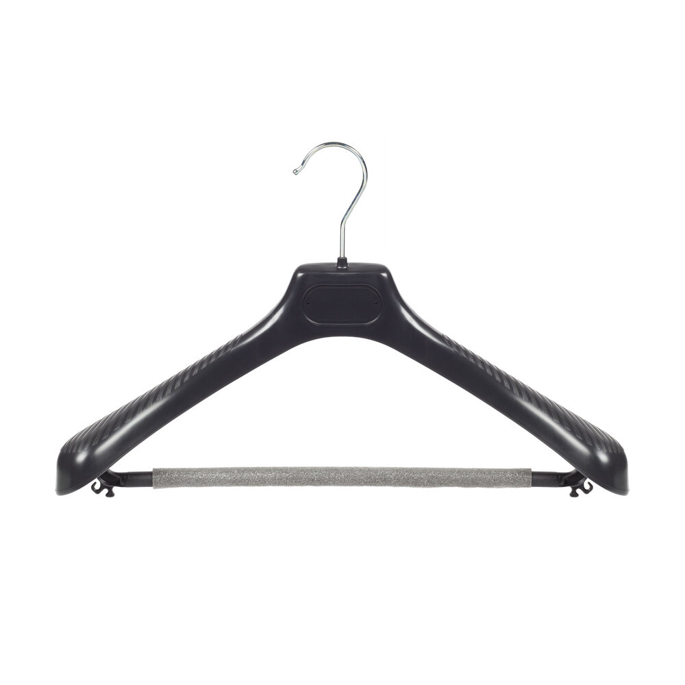 Mantelhanger - Kostuumhanger - Jassenhanger - Volwassenen - LS39 - 20 Stuks - Kunststof - Zwart - Gebogen Model - Schouderverbreding 5 cm - Broeklat met Schuim - 39 cm - Kledinghanger - Kleerhanger - LS-Serie