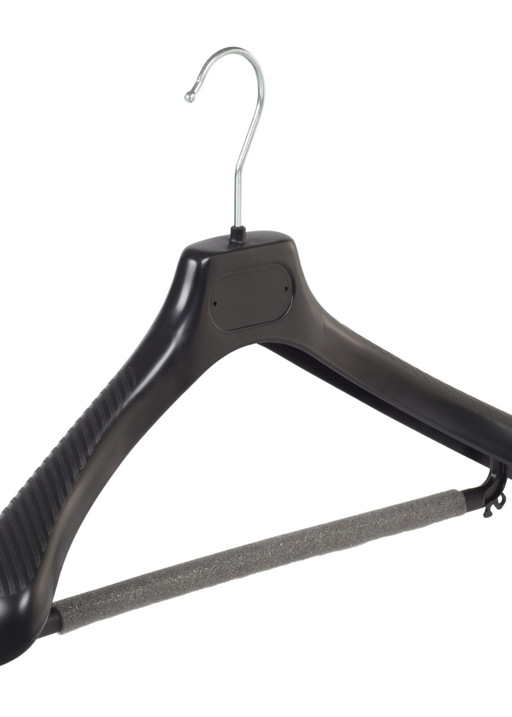 Mantelhanger - Kostuumhanger - Jassenhanger - Volwassenen - LS39 - 40 Stuks - Kunststof - Zwart - Gebogen Model - Schouderverbreding 5 cm - Broeklat met Schuim - 39 cm - Kledinghanger - Kleerhanger - LS-Serie