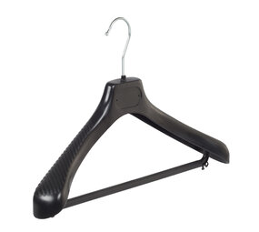 Mantelhanger - Kostuumhanger - Jassenhanger - Volwassenen - LS42 - 30 Stuks - Kunststof - Zwart - Gebogen Model - Schouderverbreding 5 cm - Broeklat - 42 cm - Kledinghanger - Kleerhanger - LS-Serie