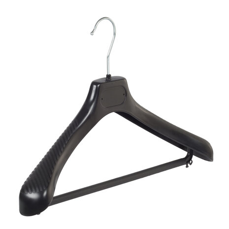 Mantelhanger - Kostuumhanger - Jassenhanger - Volwassenen - LS42 - 30 Stuks - Kunststof - Zwart - Gebogen Model - Schouderverbreding 5 cm - Broeklat - 42 cm - Kledinghanger - Kleerhanger - LS-Serie