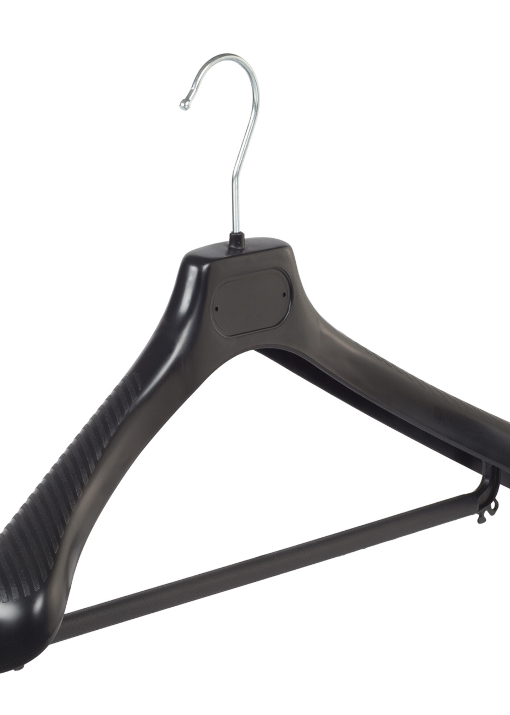 Mantelhanger - Kostuumhanger - Jassenhanger - Volwassenen - LS42 - 50 Stuks - Kunststof - Zwart - Gebogen Model - Schouderverbreding 5 cm - Broeklat - 42 cm - Kledinghanger - Kleerhanger - LS-Serie