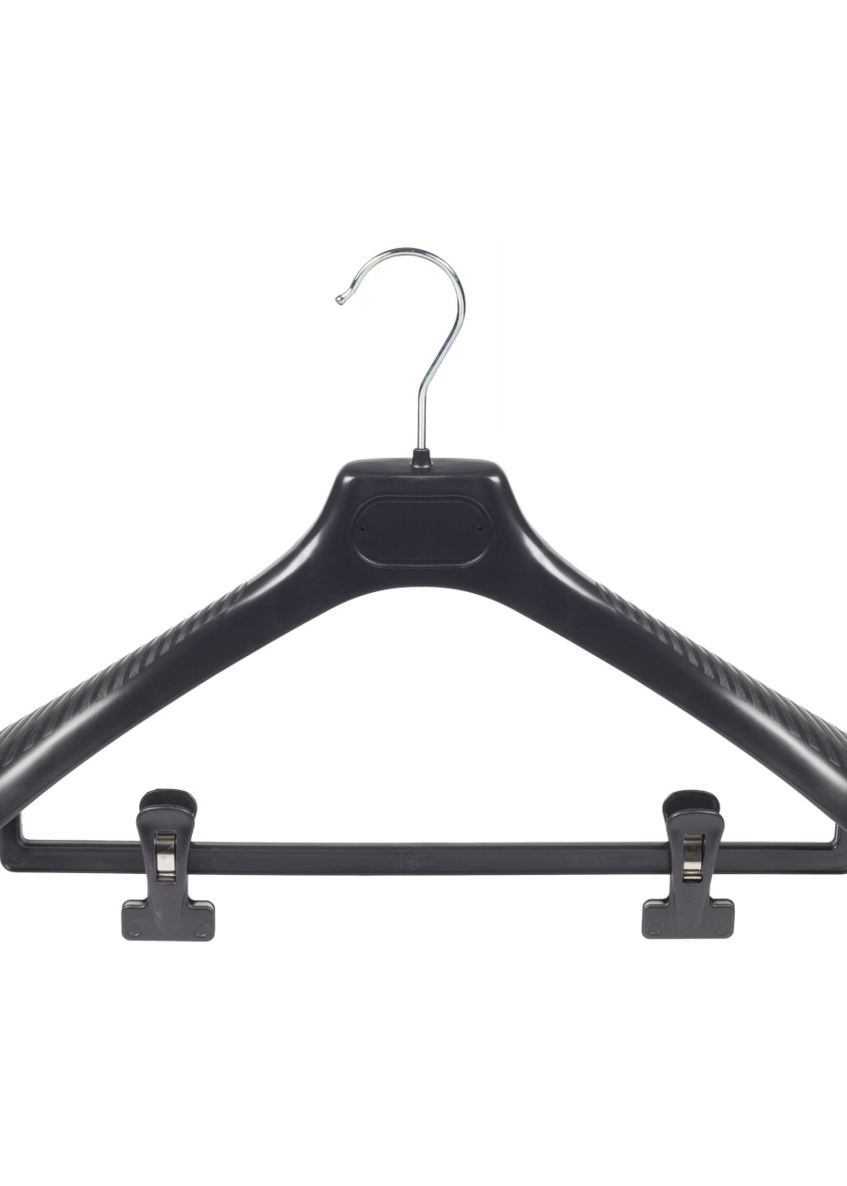 Mantelhanger - Kostuumhanger - Jassenhanger - Volwassenen - LS42 - 10 Stuks - Kunststof - Zwart - Gebogen Model - Schouderverbreding 5 cm - Anti-slip Knijpers - 42 cm - Kledinghanger - Kleerhanger - LS-Serie