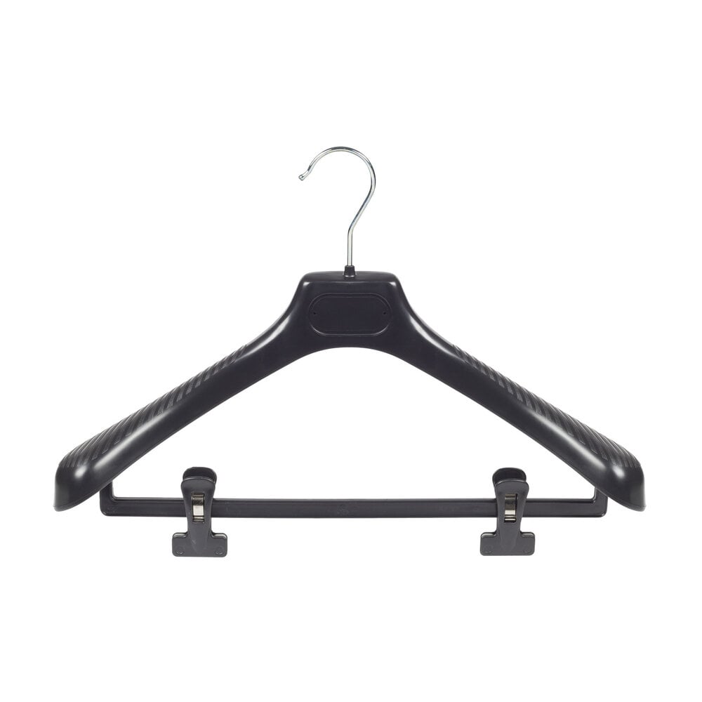 Mantelhanger - Kostuumhanger - Jassenhanger - Volwassenen - LS42 - 40 Stuks - Kunststof - Zwart - Gebogen Model - Schouderverbreding 5 cm - Anti-slip Knijpers - 42 cm - Kledinghanger - Kleerhanger - LS-Serie