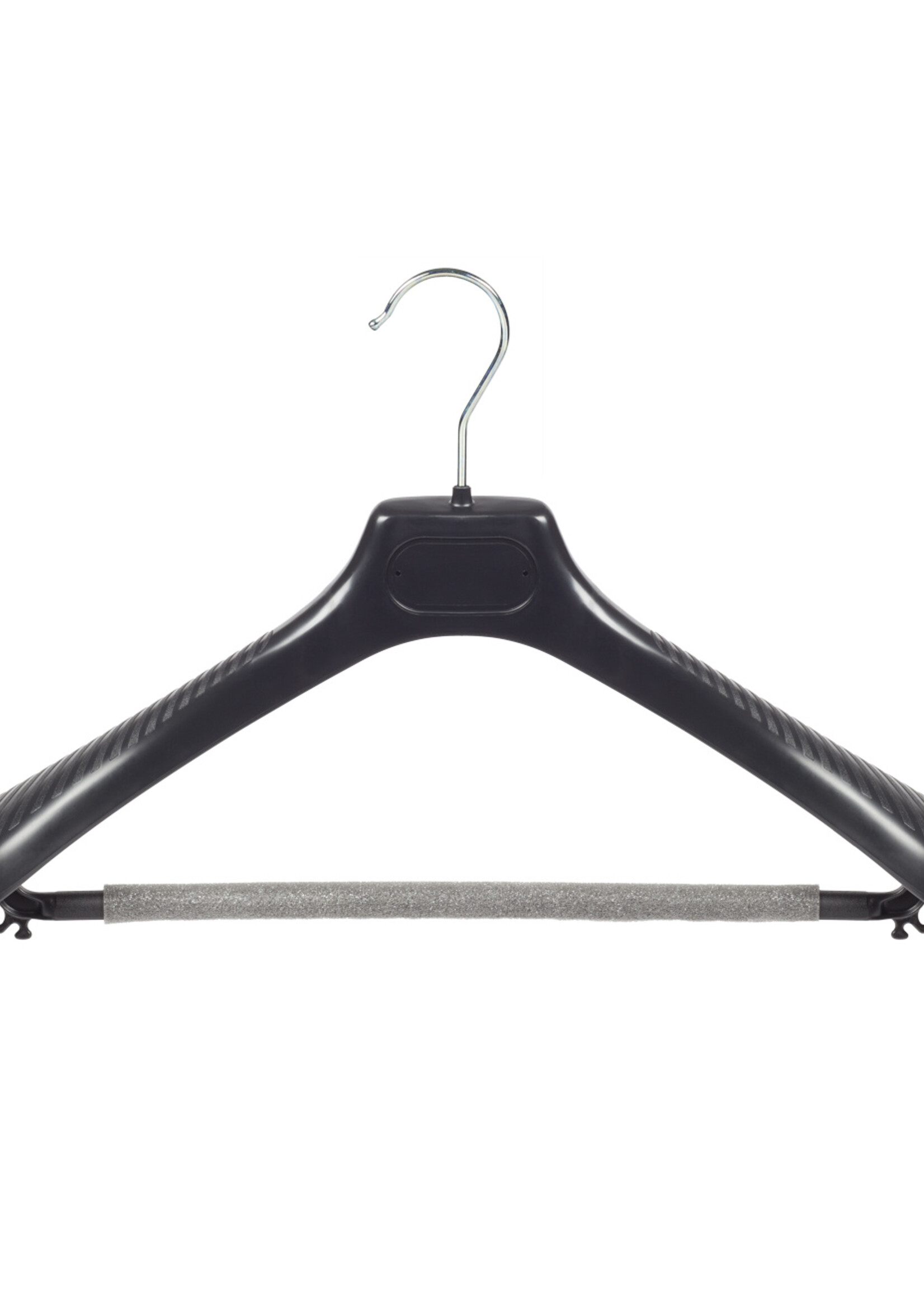 Mantelhanger - Kostuumhanger - Jassenhanger - Volwassenen - LS42 - 40 Stuks - Kunststof - Zwart - Gebogen Model - Schouderverbreding 5 cm - Broeklat met Schuim - 42 cm - Kledinghanger - Kleerhanger - LS-Serie
