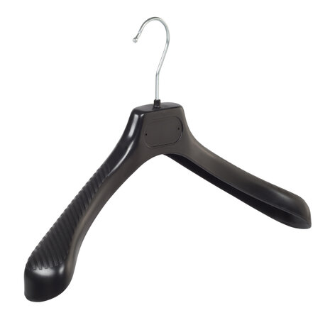 Mantelhanger - Kostuumhanger - Jassenhanger - Volwassenen - LS42 - 20 Stuks - Kunststof - Zwart - Gebogen Model - Schouderverbreding 5 cm - 42 cm - Kledinghanger - Kleerhanger - LS-Serie