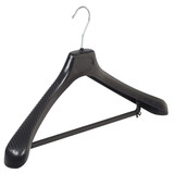 Mantelhanger - Kostuumhanger - Jassenhanger - Volwassenen - LS45 - 10 Stuks - Kunststof - Zwart - Gebogen Model - Schouderverbreding 5 cm - Broeklat - 45 cm - Kledinghanger - Kleerhanger - LS-Serie