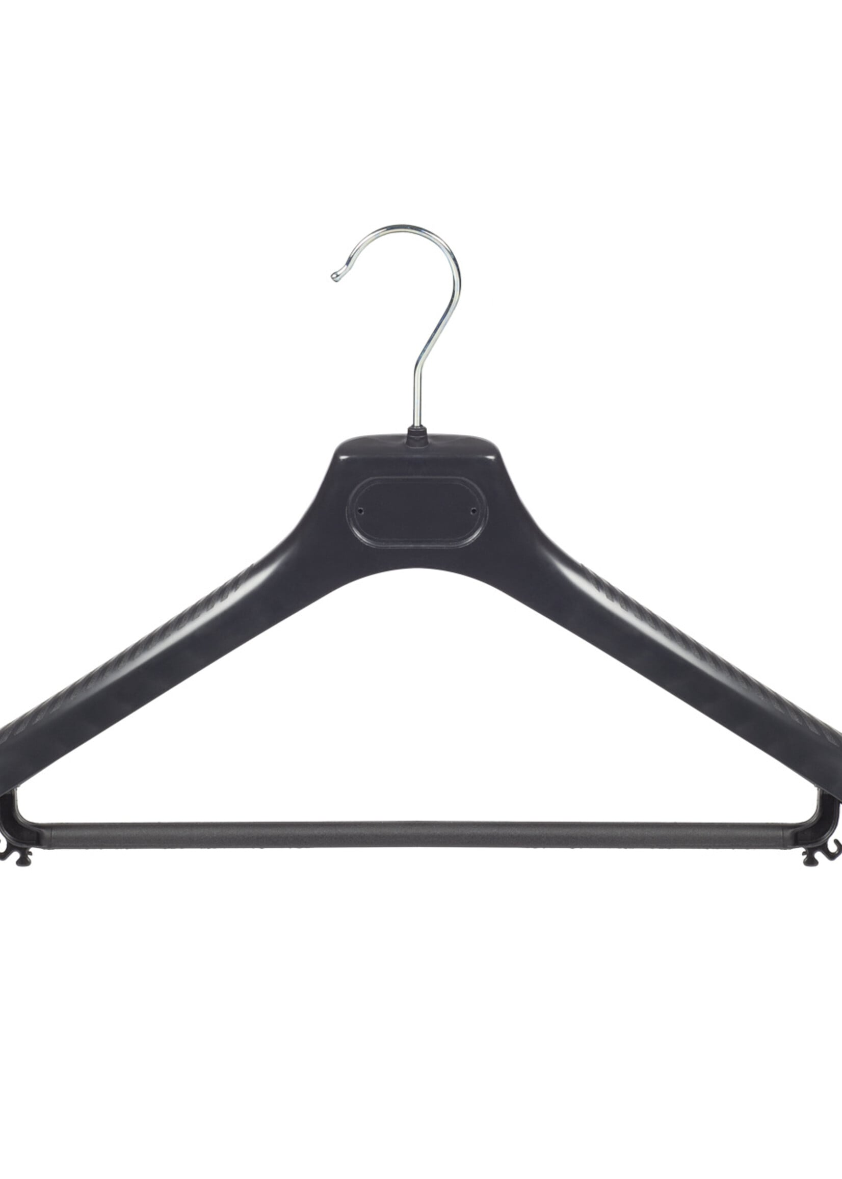 Mantelhanger - Kostuumhanger - Jassenhanger - Volwassenen - LS45 - 10 Stuks - Kunststof - Zwart - Gebogen Model - Schouderverbreding 5 cm - Broeklat - 45 cm - Kledinghanger - Kleerhanger - LS-Serie