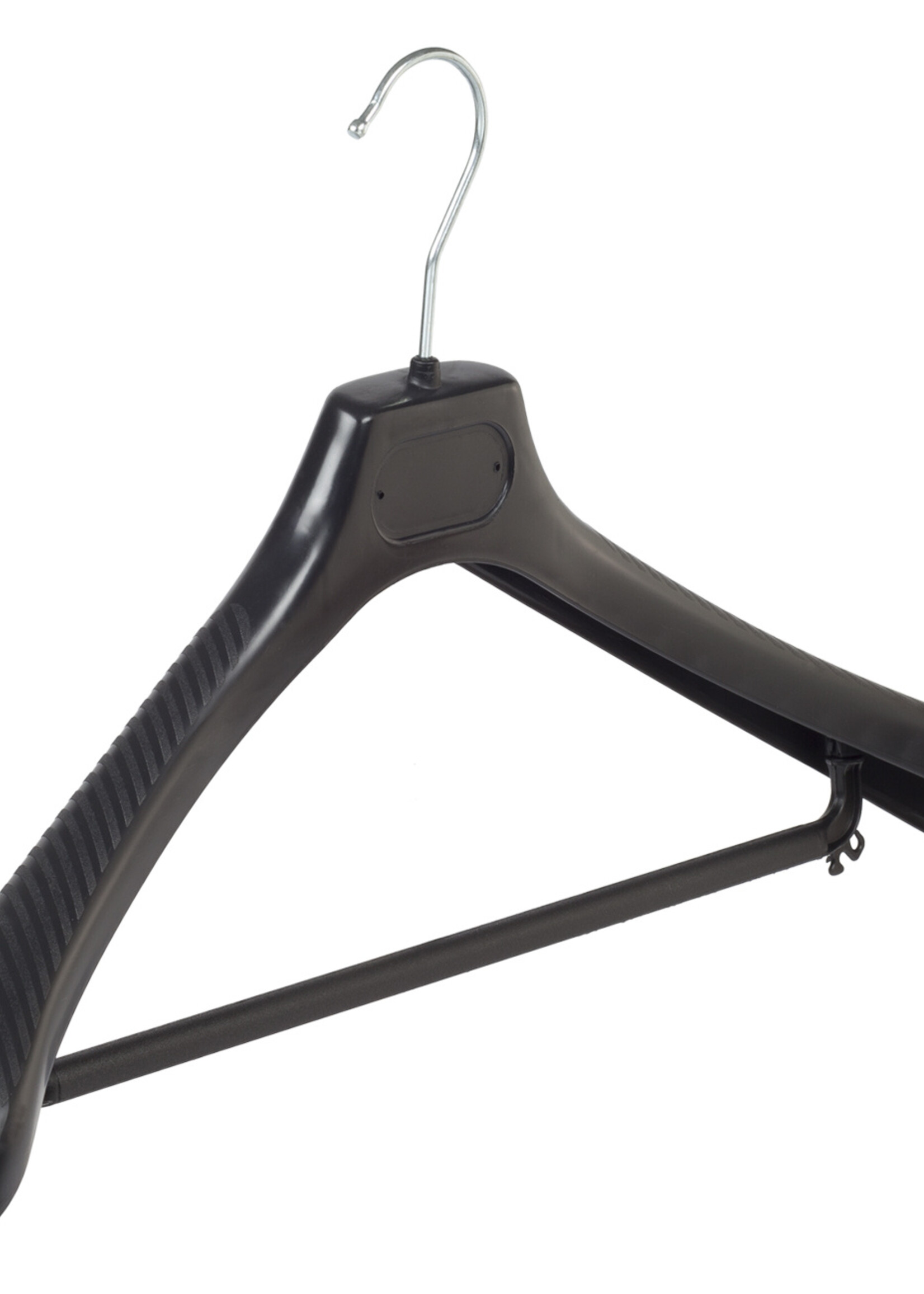 Mantelhanger - Kostuumhanger - Jassenhanger - Volwassenen - LS45 - 20 Stuks - Kunststof - Zwart - Gebogen Model - Schouderverbreding 5 cm - Broeklat - 45 cm - Kledinghanger - Kleerhanger - LS-Serie