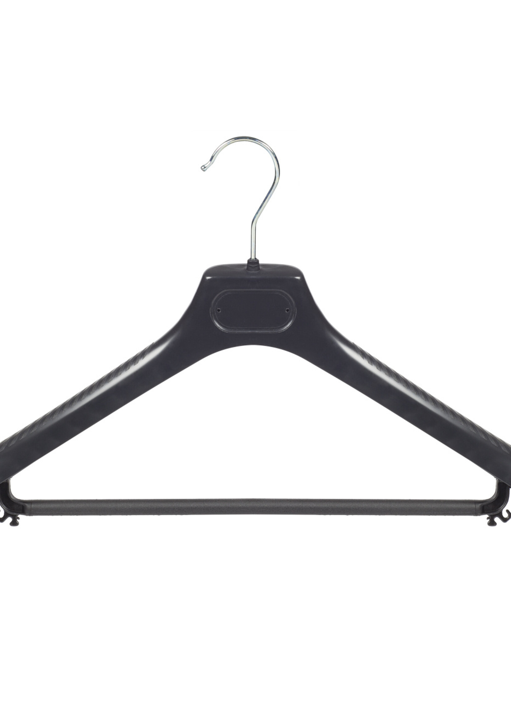 Mantelhanger - Kostuumhanger - Jassenhanger - Volwassenen - LS45 - 20 Stuks - Kunststof - Zwart - Gebogen Model - Schouderverbreding 5 cm - Broeklat - 45 cm - Kledinghanger - Kleerhanger - LS-Serie