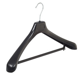 Mantelhanger - Kostuumhanger - Jassenhanger - Volwassenen - LS45 - 40 Stuks - Kunststof - Zwart - Gebogen Model - Schouderverbreding 5 cm - Broeklat - 45 cm - Kledinghanger - Kleerhanger - LS-Serie