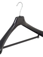 Mantelhanger - Kostuumhanger - Jassenhanger - Volwassenen - LS45 - 50 Stuks - Kunststof - Zwart - Gebogen Model - Schouderverbreding 5 cm - Broeklat - 45 cm - Kledinghanger - Kleerhanger - LS-Serie