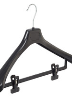 Mantelhanger - Kostuumhanger - Jassenhanger - Volwassenen - LS45 - 20 Stuks - Kunststof - Zwart - Gebogen Model - Schouderverbreding 5 cm - Anti-slip Knijpers - 45 cm - Kledinghanger - Kleerhanger - LS-Serie