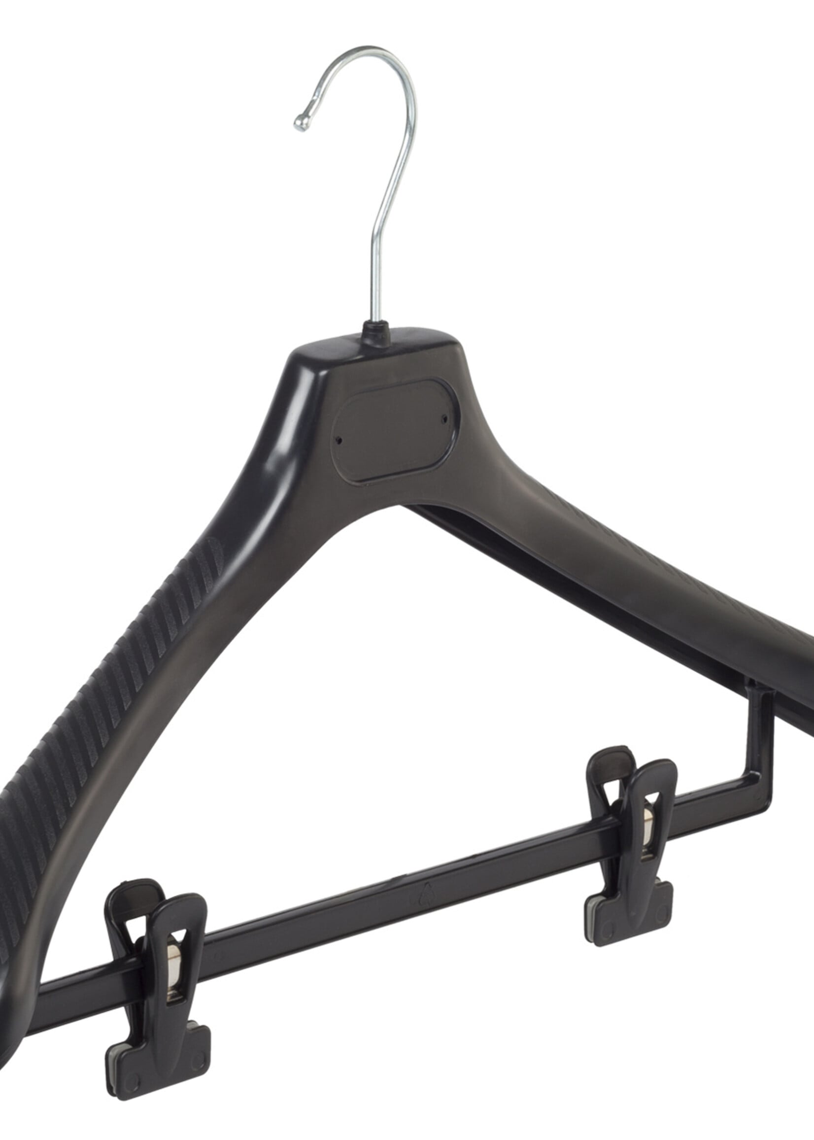Mantelhanger - Kostuumhanger - Jassenhanger - Volwassenen - LS45 - 40 Stuks - Kunststof - Zwart - Gebogen Model - Schouderverbreding 5 cm - Anti-slip Knijpers - 45 cm - Kledinghanger - Kleerhanger - LS-Serie